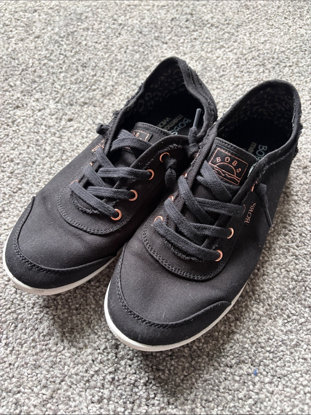 Women's Black Canvas Lace-Up Sneakers by Bobs